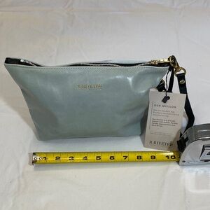 R. Riveter Sky Blue Leather Wristlet Clutch NWT